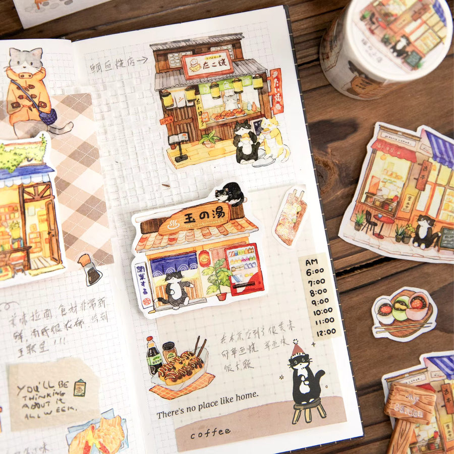 Kawaii Japanisches Cartoon Washi-Tape Katzenladen-Serie für DIY Scrapbooks, Breite: 6 cm, Länge: 2 m, Mehrfarbig - Bild 5