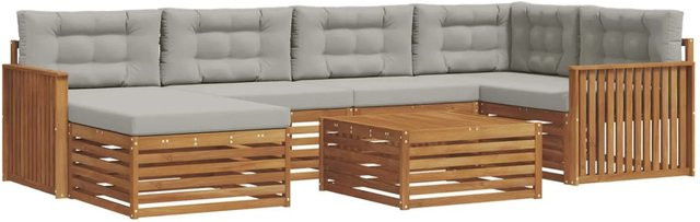 vidaXL Outdoor-Sofagarnitur L-Form aus Akazienholz mit Kissen, 19-teilig, Natur und Hellgrau - Bild 1
