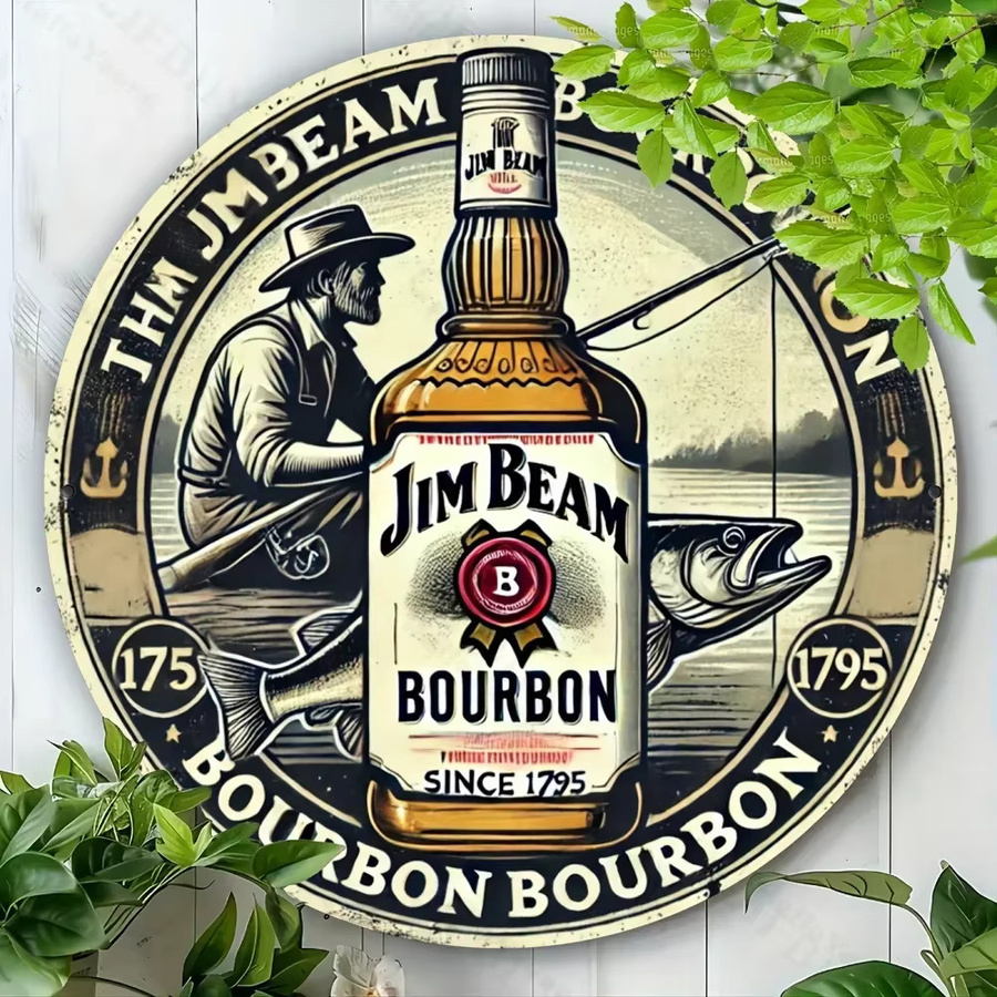 Rundes Metallschild von Potdemiel mit Jim Beam Vintage-Motiv aus Aluminium, Durchmesser: 20 cm, Mehrfarbig - Bild 3