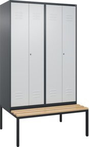 C+P PSA Doppel-Spind Classic PLUS Garderobenbank mit 4 Abteilen, Sitzfläche aus Buche-Hartholz, B/T/H: 212 x 120 x 81,5 cm - Bild 1