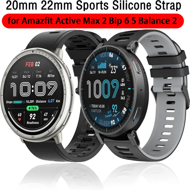 Amazfit Uhrenarmband Silikon, Schwarz, Unisex, 20mm 22mm - Bild 1