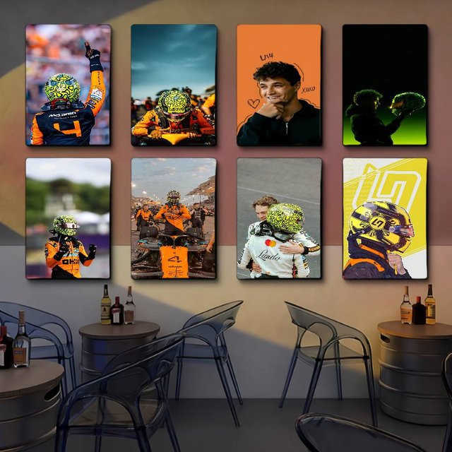 Vintage Rennwagen Poster Lando Norris Wandkunst für dein Zuhause oder Café, Mehrfarbig, 15 x 15 x 15 cm - Bild 1