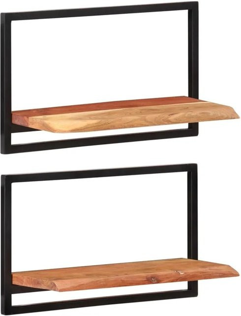 vidaXL Wandregale Set aus Massivholz Akazie und Stahl, 2 Stück, B/T/H: 60 x 25 x 35 cm - Bild 1