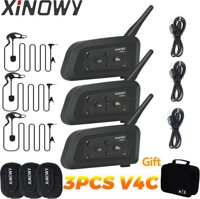 Xinowy Fußball Schiedsrichter Intercom Headset Set mit 3 Bluetooth Kopfhörern für 3 Benutzer, Schwarz, 1200m Reichweite, Voll Duplex Kommunikation - Bild 1