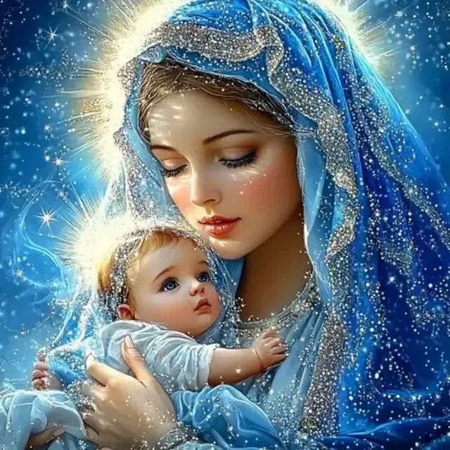5D Diamant Malerei Kit Potdemiel Mutter Maria und Baby Porträt als Mosaik Strass Wandkunst in Multicolor - Bild 1