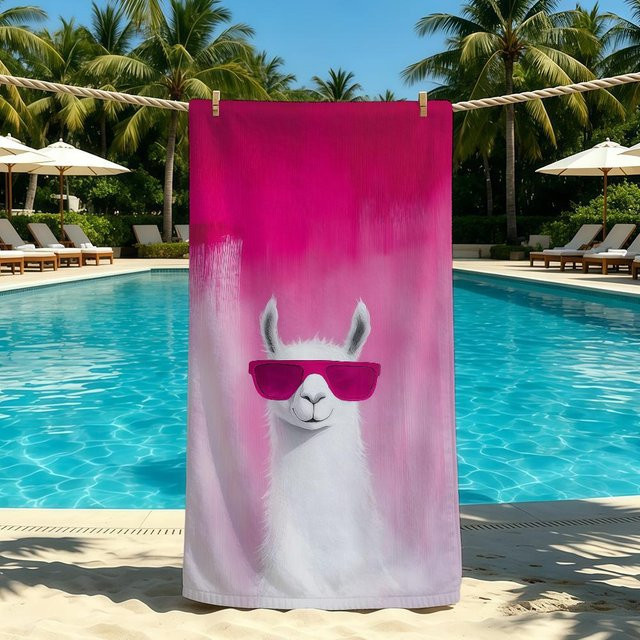 Schnelltrocknendes Alpaka Strandhandtuch aus Mikrofaser von JMG Household Supplies, Farbe: Pink, B x H: 40 x 70 cm - Bild 1