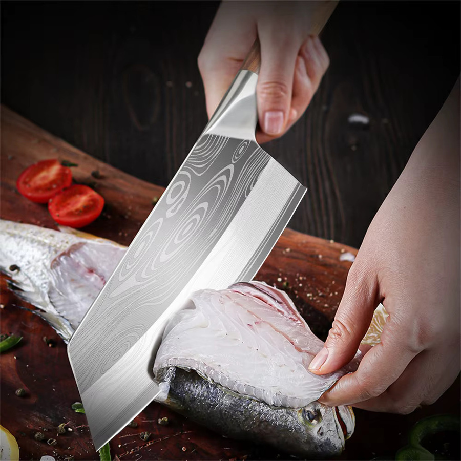 ZENG Damaskus Kochmesser aus Silber mit Holzgriff zum Filetieren von Fleisch, Fisch und Gemüse - Bild 2