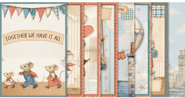 Stamperia Motiv-Strohseide Family 8er-Set Multicolor A6 - Bild 1