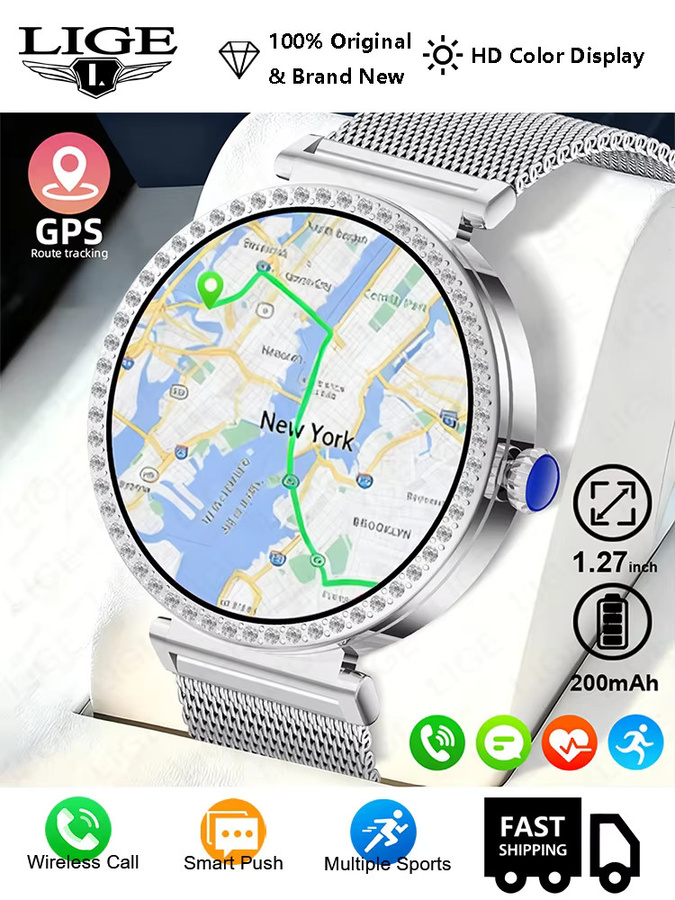 LIGE Smartwatch, Damen, Schwarz, Edelstahl, GPS, Herzfrequenz - Bild 6