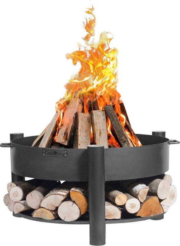 CookKing Feuerschale Montana 60 aus Stahl mit Holzlager und Warmhalterost, schwarz, B/T/H: 68 x 68 x 45 cm - Bild 5