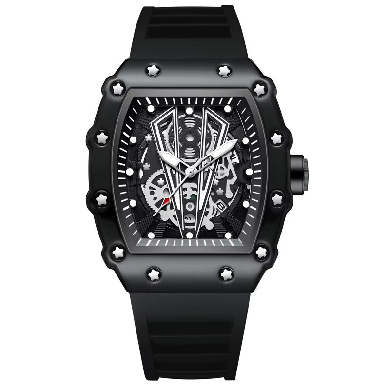 Mairuige Armbanduhr Quarz, Weinfass Form, Schwarz, Herren - Bild 3