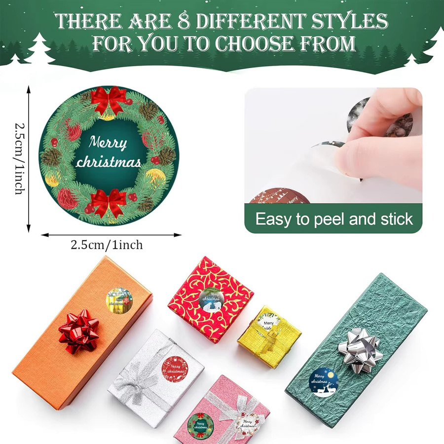 TYFYO Runde Frohe Weihnachten Aufkleber für Geschenke und Backpakete, Mehrfarbig, Durchmesser: 2,5 cm - Bild 2