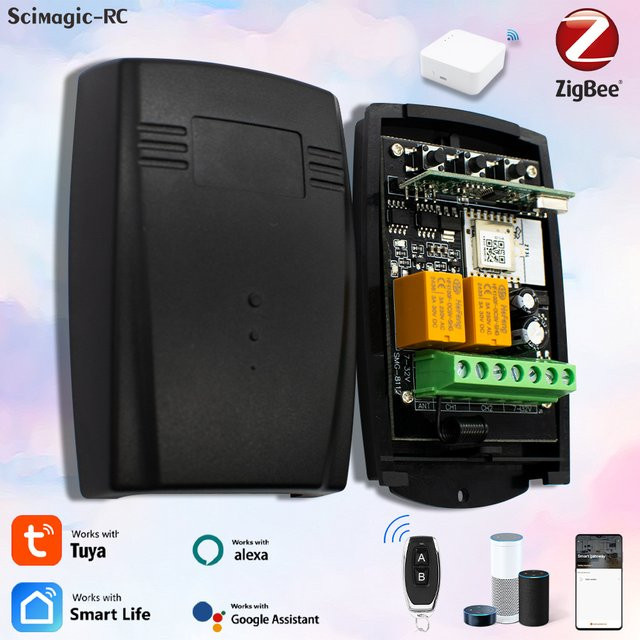 Scimagic-RC Zigbee Smart Garagentor-Empfänger mit 2 Kanälen, 433,92 MHz und Relaisschalter, kompatibel mit Alexa und Google Home - Bild 1