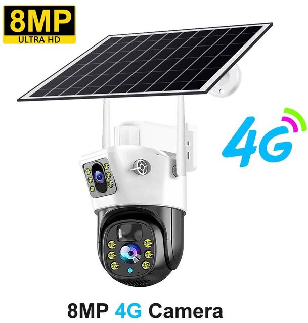 V380 Pro 4G Solar Kamera mit 8MP 4K Auflösung, Outdoor CCTV IP Kamera mit Nachtsicht, Zwei-Wege-Audio und PIR-Bewegungssensor, Weiß - Bild 1