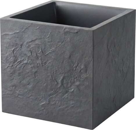 BigDean Pflanzkübel Doppelwandig in Anthrazit Steinoptik, B/T/H: 50 x 50 x 50 cm, für Innen und Außen