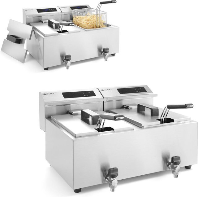 Hendi Mastercook digitale Doppel-Panel-Fritteuse mit Zapfhahn, Silber, 2x8 L, 2x3500 W - Bild 1