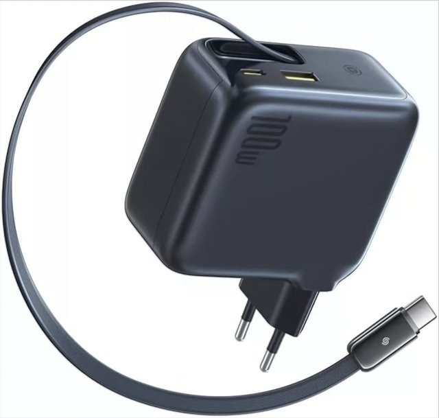 Baseus EnerCore CJ11 Netzladegerät mit USB-C Kabel, 100W, 1 x USB-A und 2 x USB-C, Schwarz - Bild 1