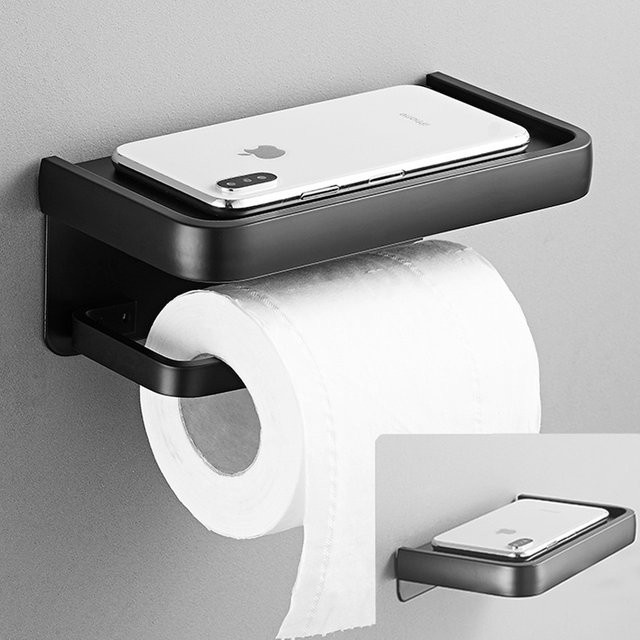 Wandmontierte Badezimmer-Tissue-Box aus Aluminium von YUNJIEYA als Aufbewahrungsregal für Toilettenpapier und Mobiltelefone in Grau oder Schwarz - Bild 1
