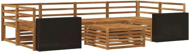 vidaXL Outdoor-Sofagarnitur aus Massivholz Akazie in Natur Braun, 7-teiliges Set mit Tisch und Polstermöbeln - Bild 1