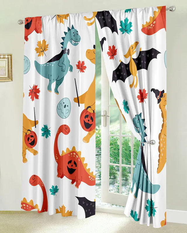 A Family Of Home Textiles Dinosaurier Vorhänge für Kinder, 2er-Set, Mehrfarbig, semi-transparent, B: 85 cm, H: 220 cm - Bild 3