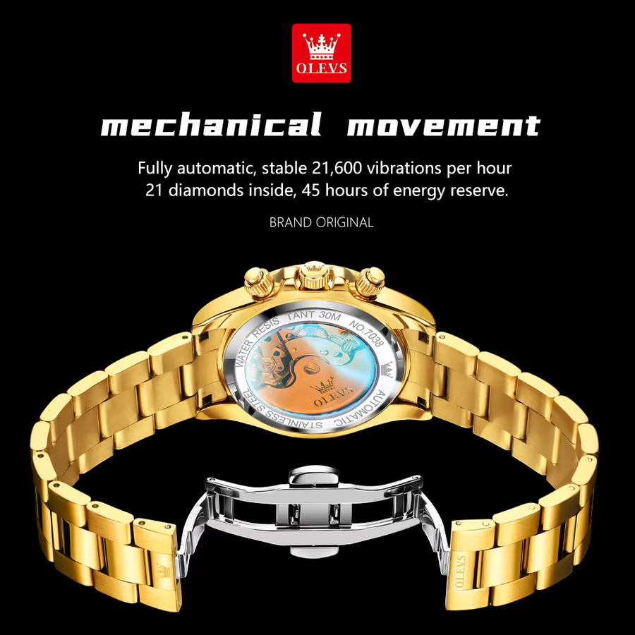 OLEVS Armbanduhr Automatik, Gold, Edelstahl, Herren - Bild 4