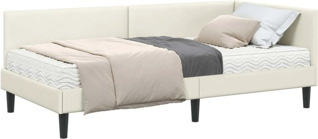vidaXL Eckbettgestell mit Matratze aus Samt in Creme, 2-teiliges Set - Bild 1