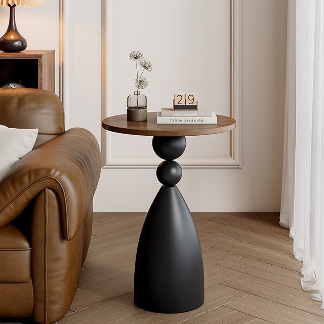 DUTRIEUX Minimalistischer runder Couchtisch aus Holz in Braun, Beistelltisch für Wohnzimmer und Terrasse - Bild 1