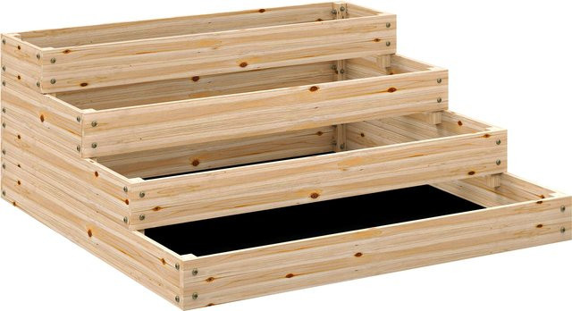 Outsunny Hochbeet aus massivem Holz in Braun, 4 Ebenen, bodenlos, B/T/H: 113 x 113 x 46 cm, ideal für Kräuter, Gemüse, Obst und Blumen - Bild 1