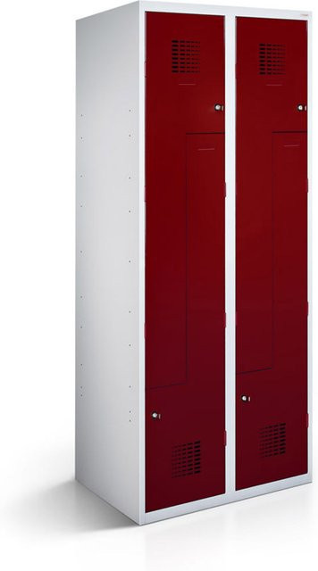 rotstahl Z-Spind mit 4 Türen in Bordeaux und lichtgrauem Korpus, B/T/H: 80 x 50 x 180 cm - Bild 1