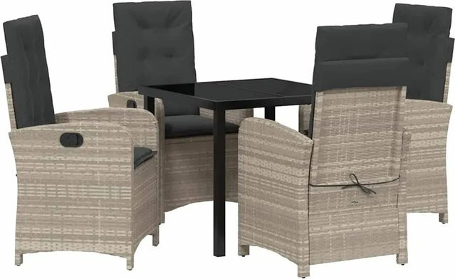 vidaXL Garten Essgruppe 5-teilig aus Poly-Rattan und Glas in Hellgrau-Anthrazit, Tisch und 4 Stühle für Garten und Terrasse, B/T/H: 80 x 80 x 73 cm - Bild 1