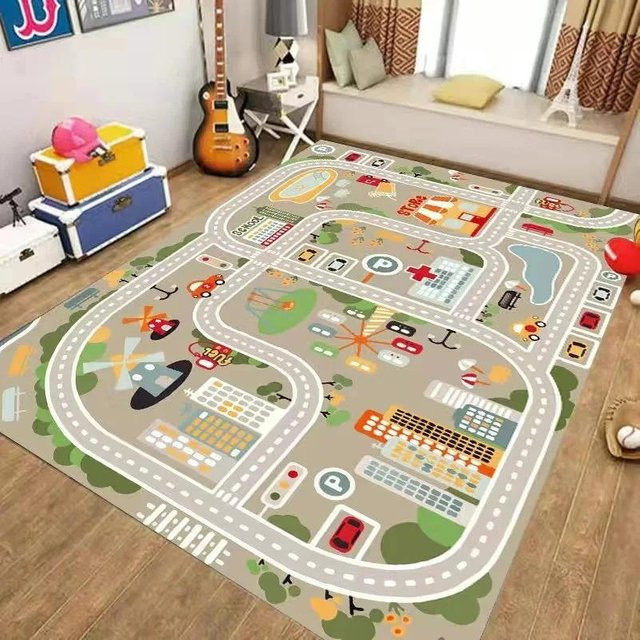 Bunter Kinder Spielteppich mit Straßen und Tieren von Lodestar, Waschbarer Teppich für die Kinderspielecke, B/B: 80 x 120 cm - Bild 1