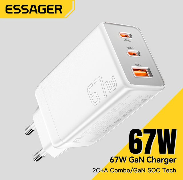 Essager 67 W GaN USB-Ladegerät mit USB-C Schnellladung QC 4.0 und PD 3.0 in Schwarz - Bild 1