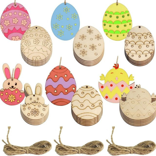 12 Stück Tissy Holz Anhänger Kaninchen und Küken als DIY Ostern Dekoration für deine Home Party - Bild 1