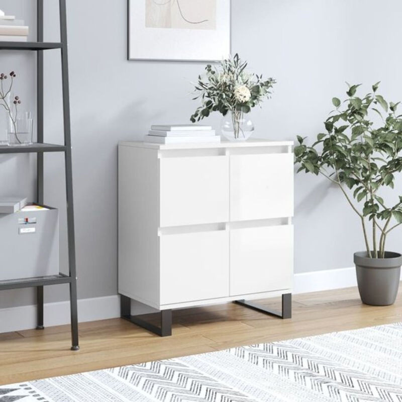 Modernes Sideboard Vidaxl in Hochglanz-Weiß aus Holzwerkstoff und Metall, B/T/H: 60 x 35 x 70 cm - Bild 1