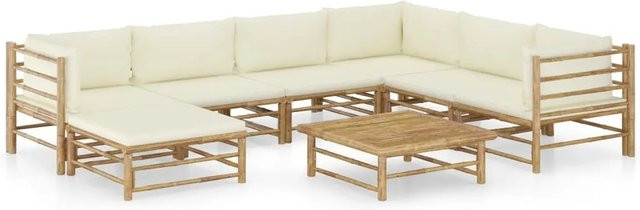 vidaXL 8-teiliges Garten-Lounge-Set aus Bambus mit cremeweißen Kissen - Bild 1