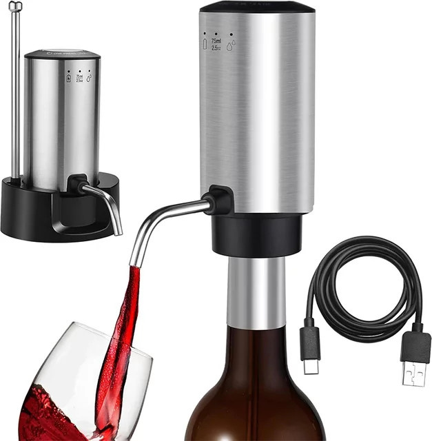 Elektrischer Weinbelüfter und Weindekanter von FLYMUYU in Silber aus Edelstahl mit intelligenter Gießkontrolle und USB-Wiederaufladung - Bild 1