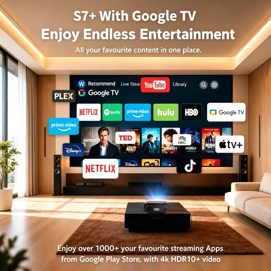 CWEUG Heimkino Projektor mit Google TV, 4K UHD Native 1080P, 4200 ANSI Lumen, TOF Autofokus und Dualen Lautsprechern, Schwarz - Bild 5