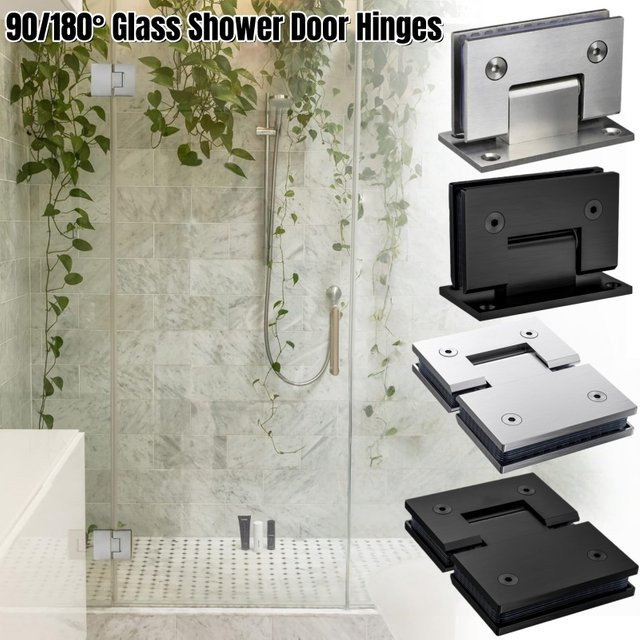 Edelstahl-Glasscharnier in Silber für Duschtüren und Badezimmer, Glashalterung mit 90 oder 180 Grad Winkel, robuste Klemme für Wand-zu-Glas Montage - Bild 1