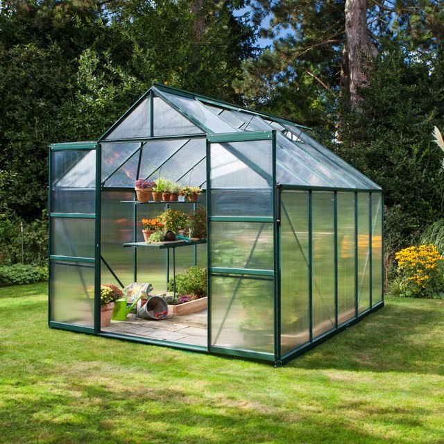 Vitavia Gewächshaus Mars 8300 in Smaragdgrün mit Polycarbonat-Platten und Doppelschiebetür, Fläche: 8,3 m² - Bild 1