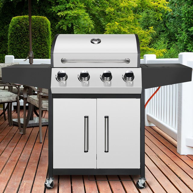 Gasgrill mit 4+1 Brennern und Seitenbrenner in Silber aus Edelstahl mit großer Grillfläche für Propan - Bild 1