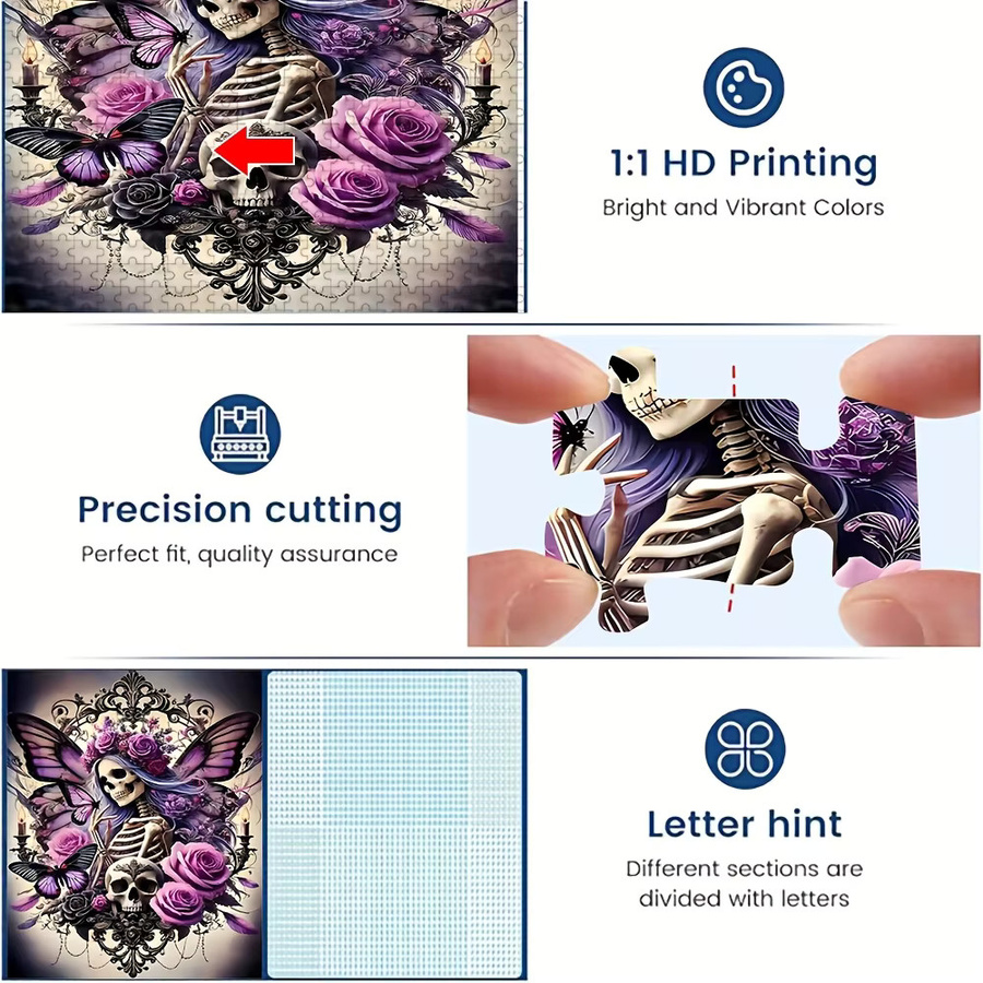 Challengi Puzzle, Totenkopf- und Rosen-Design, Lila, Schwarz - Bild 5