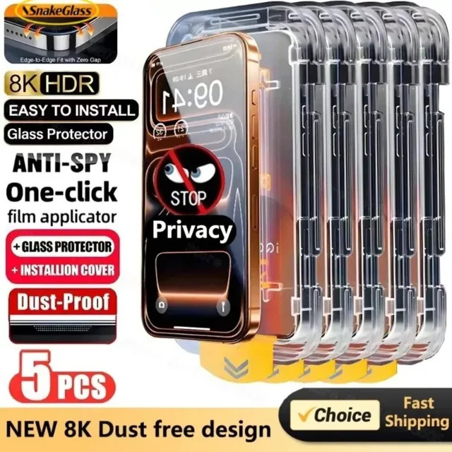 5 Stück SnakeGlass Displayschutz Glas für iPhone 11 bis 17 Pro Max mit oleophober Beschichtung, transparent - Bild 1