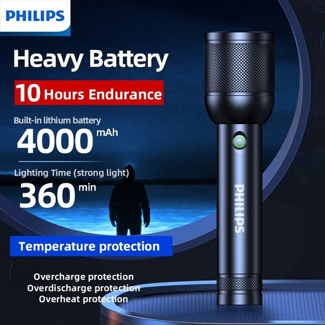 Philips SFL8168 LED-Taschenlampe in Schwarz mit 3200 Lumen und wiederaufladbarem Akku für Outdoor und Camping - Bild 1