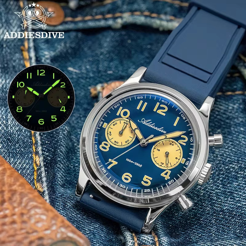 ADDIESDIVE Chronograph, Quarz, Edelstahl, Silber, Blau, Herren - Bild 5