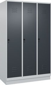C+P Spind Classic PLUS Garderobenschrank mit 3 Abteilen, Grau/Anthrazit, H x B x T: 195 x 120 x 50 cm - Bild 1