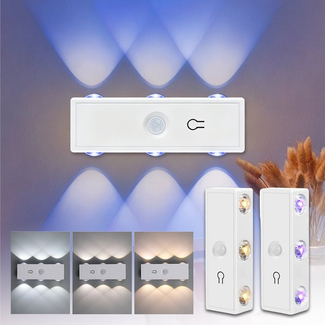 GGBEE RGB LED Wandlampe mit Bewegungssensor und Dimmfunktion, USB-aufladbare Nachtleuchte in Weiß für Schlafzimmer, Flur und Treppen mit Up-Down-Effekt - Bild 1