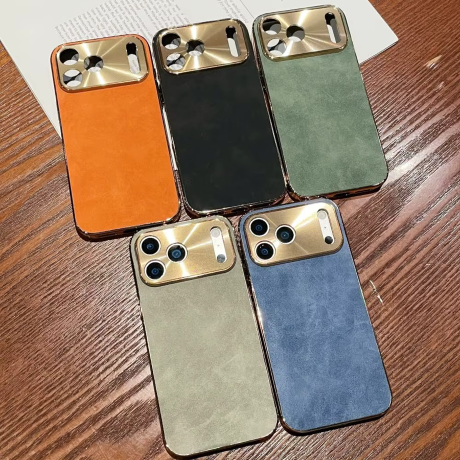 Original Lammfell-Lederhülle für iPhone 17 bis 11 Pro Max Plus mit Vintage-Beschichtung und hellem Fenster in Blau - Bild 3