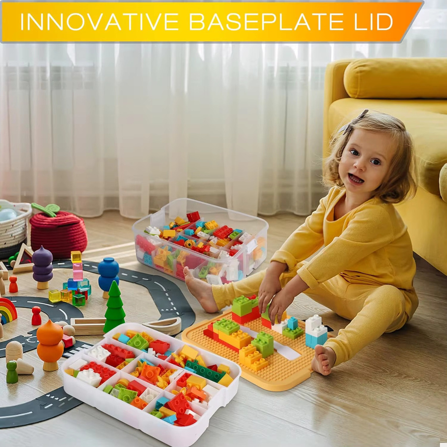 HGTUGO Kinder-Spielzeug-Aufbewahrungsbox aus Kunststoff, stapelbare Sortierbox mit Deckel und herausnehmbaren Fächern - Bild 3