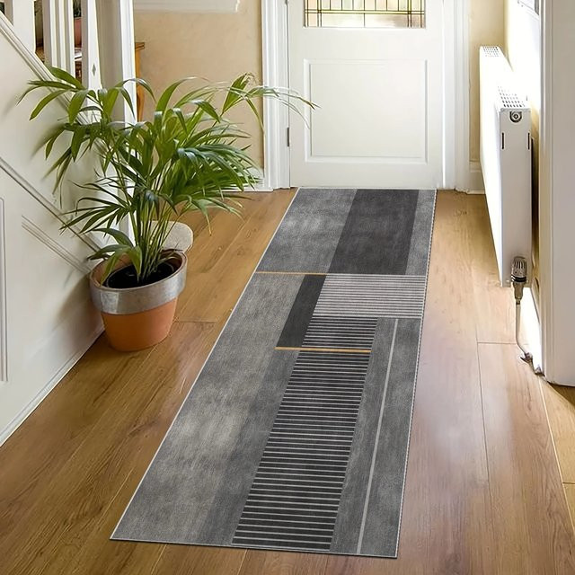 VIKAMA Minimalistischer geometrischer Teppich in Grau für Flur und Küche, B/T: 60 x 40 cm - Bild 1