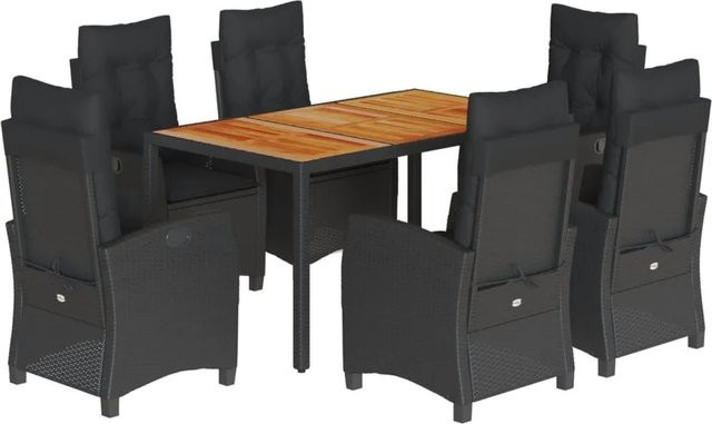 vidaXL 7-teilige Garten-Essgruppe aus Poly-Rattan und Akazienholz in Schwarz mit Kissen - Bild 1